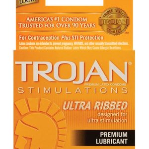 Trojan Ultra Ribbed Condoms - Box of 3